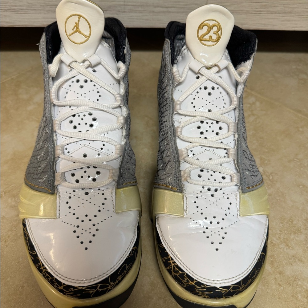 Jordan Nike Sneakers - White, Gold, Black 23